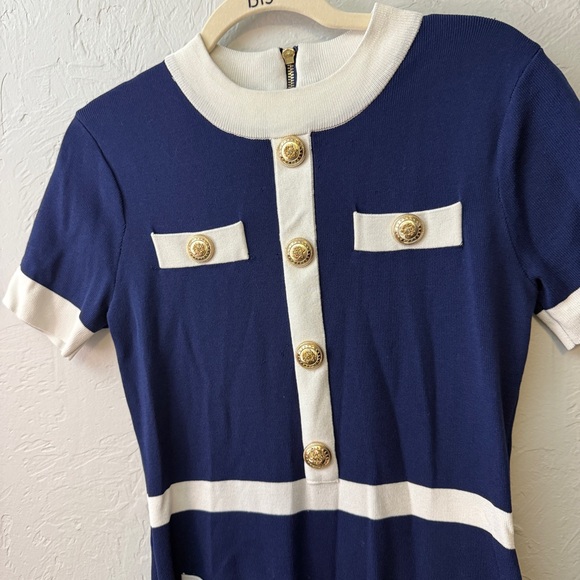 Alexia Admor Beatrix Mini Dress in Navy Blue & White Preppy Medium M - Picture 7 of 9